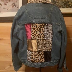 Ladies large blue Jean jacket with animal prints on back